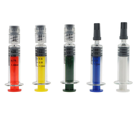 El paquete de encargo de cristal 1ml de la mala hierba de Borosilicate coloreó la jeringuilla de la cerradura de Luer para el aceite del concentrado