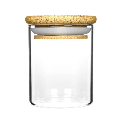 Tarro de la especia del vidrio de Borosilicate del almacenamiento de la comida con la tapa de bambú para el cereal de la harina de los tallarines de las hierbas