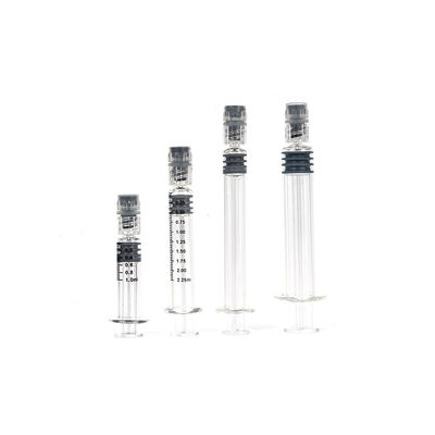Jeringas de vidrio Luer Lock con inyector de plumaje de metal o plástico Jeringuilla de aceite esencial 0,5 ml 1 ml 2,25 ml 3 ml 5 ml
