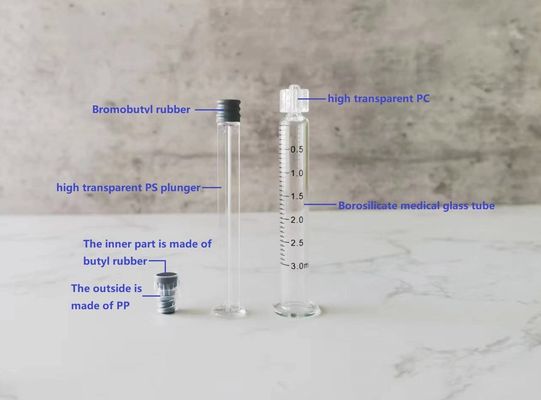 1 ml 2.25 ml 3 ml 5 ml Jeringuillas de borosilicato precargadas Pulgón de plástico metálico Jeringuillas de cerradura de Luer 5 ml Jeringuillas de vidrio 1 ml