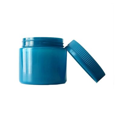 Frasco de plástico azul para malezas de 6 oz con tapas a prueba de niños que se presionan hacia abajo y giran