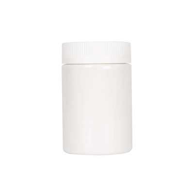 Tarro blanco echado a un lado recto del ANIMAL DOMÉSTICO del tarro plástico de la mala hierba 5oz con la tapa resistente del niño