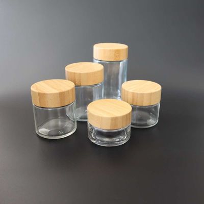 8vo tarro de la mala hierba 2-6oz del escondite del tarro del niño de la prueba del vidrio de bambú de cristal de la tapa