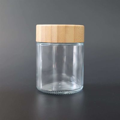 Tarro hermético de la flor del cáñamo del tarro de cristal de bambú a prueba de niños de la tapa 4oz
