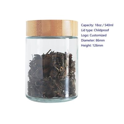 marijuana a prueba de niños del tarro de cristal de bambú de la tapa 18oz que empaqueta el tarro grande de la flor del cáñamo
