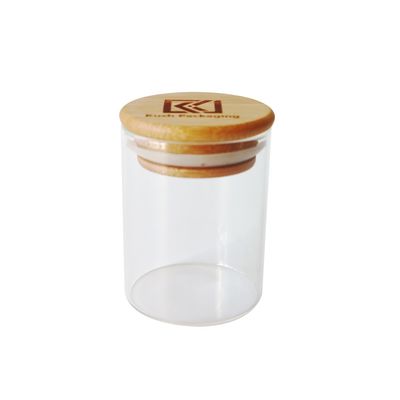 Tarro ancho de cristal de madera de la flor del cáñamo de la boca del tarro 1-18oz de Borosilicate de la tapa de la succión