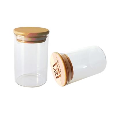 Contenedor de almacenamiento de madera 4oz 6oz de la marijuana del tarro del vidrio de Borosilicate de la succión de la tapa