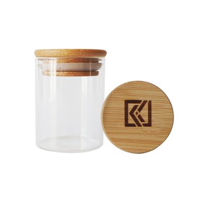 tarro de madera del vidrio de Borosilicate de la tapa de 2oz 3oz para los productos secos de la mala hierba