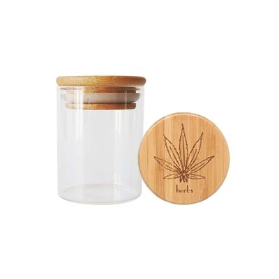 Tarro ancho de cristal de madera de la flor del cáñamo de la boca del tarro 1-18oz de Borosilicate de la tapa de la succión