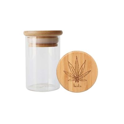 Jarrón de vidrio de alto borosilicato transparente con tapa de madera de bambú