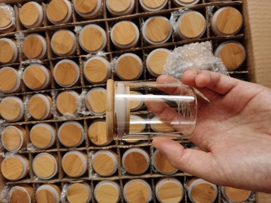 Jarrón de vidrio de borosilicato resistente a altas temperaturas con tapa de succión de madera