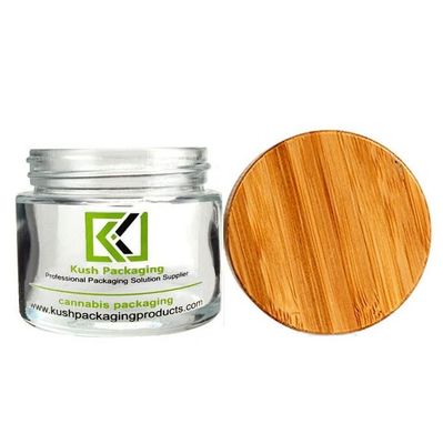 prueba de cristal clara del niño del tarro de la mala hierba del tarro de cristal de bambú de la tapa de 2oz CBD