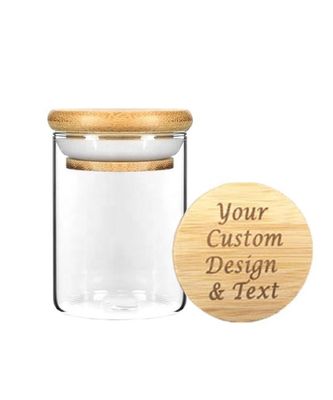 Jarrón de vidrio de alto borosilicato transparente con tapa de madera de bambú