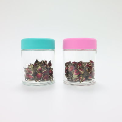 2 oz 3 oz Logotipo personalizado Jarrón de contenedor de hierba de vidrio con tapa de tornillo a prueba de niños