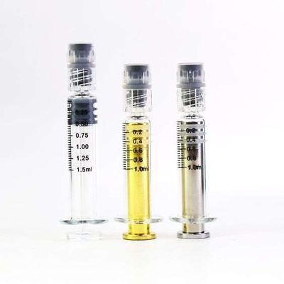 Jeringas de vidrio Luer Lock con inyector de plumaje de metal o plástico Jeringuilla de aceite esencial 0,5 ml 1 ml 2,25 ml 3 ml 5 ml
