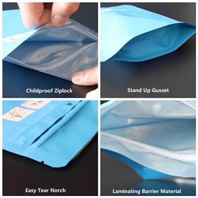 Embalaje de hierba Mylar resistente a los niños con logotipo personalizado y tapa de cremallera a prueba de niños